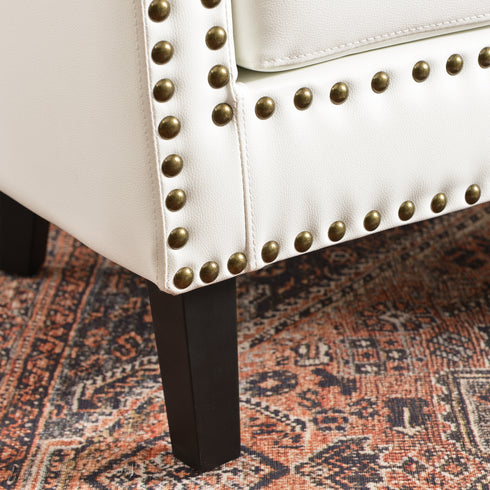 Louis Faux Leather Tufted Club Chair - White Accent Chair | Decorative Accent Chairs | Kinwell Furniture | Modern Club Chairs | Barrel Club Chair | Nailhead Trim Chair | Contemporary Faux Leather Chair | Elegant White Chair